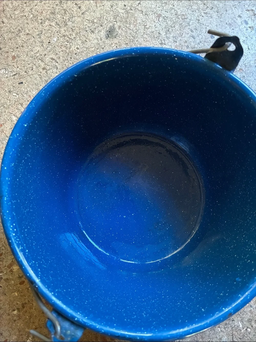 Blue Speckled Enamel Camping Pot with Lid and Bail Handle